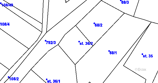 Parcela st. 36/2 v KÚ Habartice u Obytců, Katastrální mapa