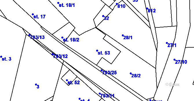 Parcela st. 53 v KÚ Habartice u Obytců, Katastrální mapa