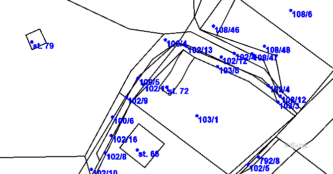 Parcela st. 72 v KÚ Habartice u Obytců, Katastrální mapa