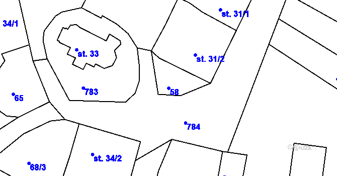 Parcela st. 58 v KÚ Habartice u Obytců, Katastrální mapa