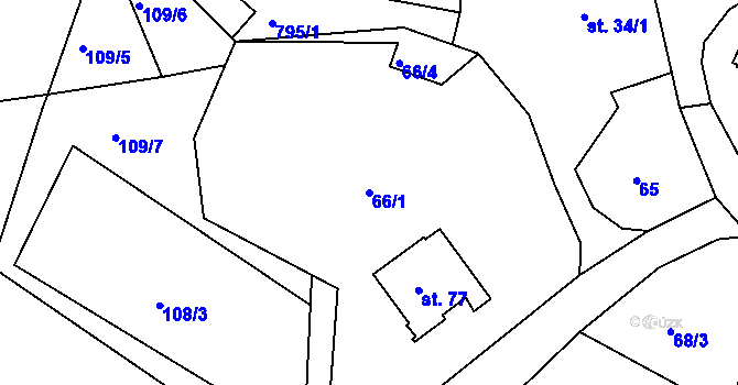 Parcela st. 66/1 v KÚ Habartice u Obytců, Katastrální mapa