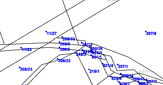 Parcela st. 207/7 v KÚ Habartice u Obytců, Katastrální mapa