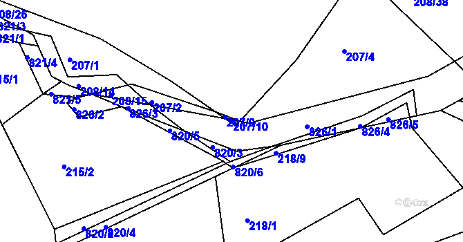 Parcela st. 207/10 v KÚ Habartice u Obytců, Katastrální mapa