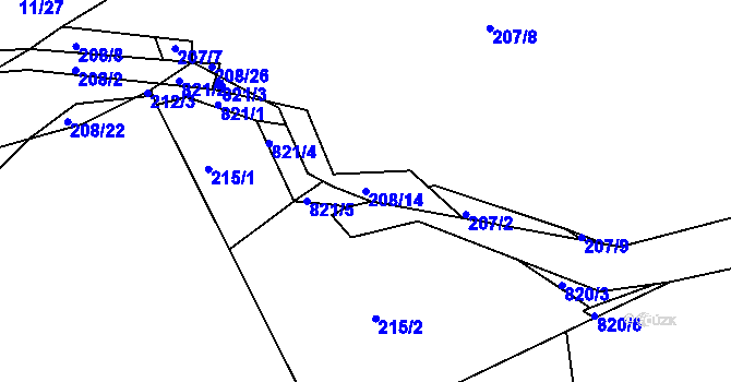 Parcela st. 208/14 v KÚ Habartice u Obytců, Katastrální mapa