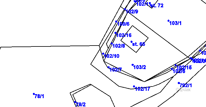 Parcela st. 102/10 v KÚ Habartice u Obytců, Katastrální mapa