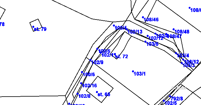 Parcela st. 102/11 v KÚ Habartice u Obytců, Katastrální mapa