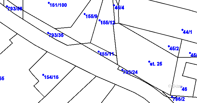Parcela st. 155/11 v KÚ Habartice u Obytců, Katastrální mapa