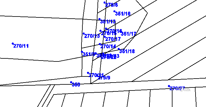 Parcela st. 270/23 v KÚ Habartice u Obytců, Katastrální mapa
