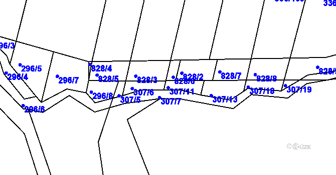 Parcela st. 307/11 v KÚ Habartice u Obytců, Katastrální mapa
