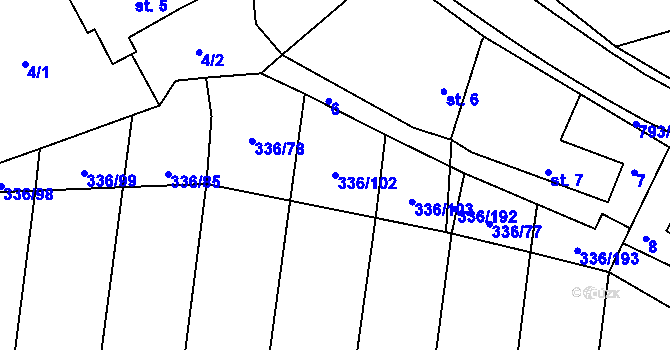 Parcela st. 336/102 v KÚ Habartice u Obytců, Katastrální mapa
