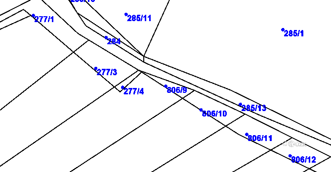 Parcela st. 806/9 v KÚ Habartice u Obytců, Katastrální mapa