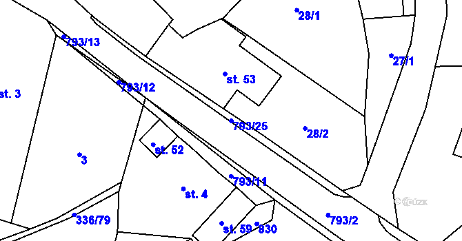 Parcela st. 793/25 v KÚ Habartice u Obytců, Katastrální mapa