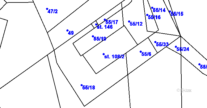 Parcela st. 108/2 v KÚ Obytce, Katastrální mapa