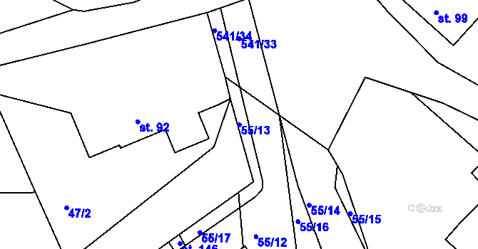 Parcela st. 55/13 v KÚ Obytce, Katastrální mapa