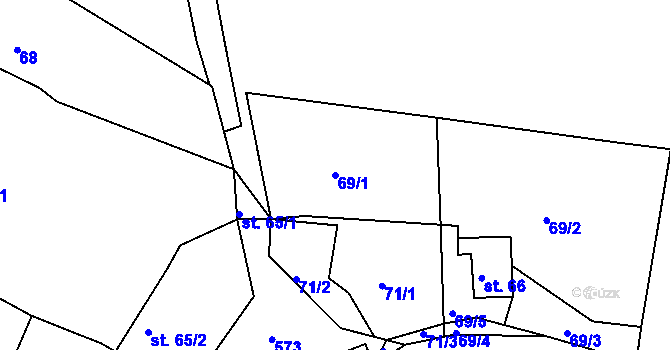 Parcela st. 69/1 v KÚ Obytce, Katastrální mapa