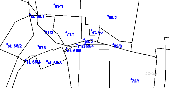 Parcela st. 69/4 v KÚ Obytce, Katastrální mapa