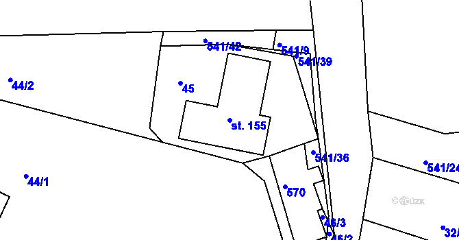 Parcela st. 155 v KÚ Obytce, Katastrální mapa