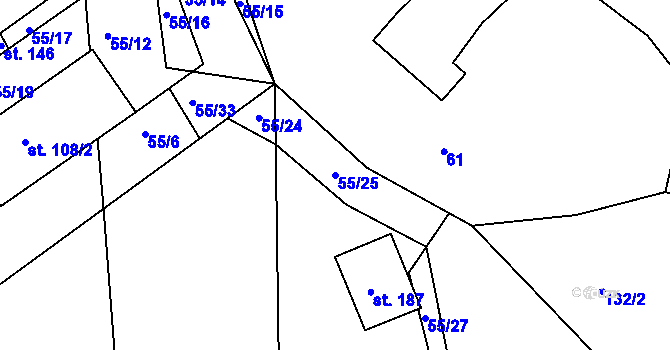 Parcela st. 55/25 v KÚ Obytce, Katastrální mapa