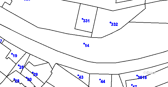 Parcela st. 14 v KÚ Ocmanice, Katastrální mapa