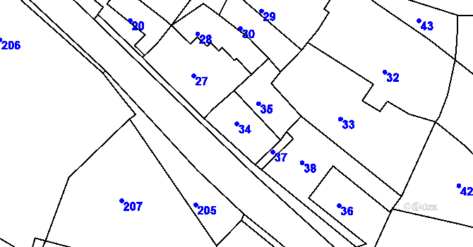 Parcela st. 34 v KÚ Ocmanice, Katastrální mapa