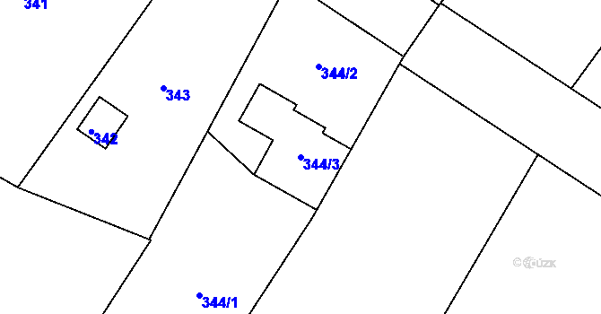 Parcela st. 344/3 v KÚ Ocmanice, Katastrální mapa