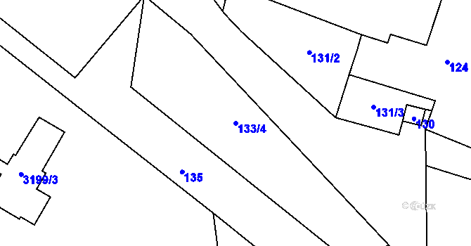 Parcela st. 133/4 v KÚ Ocmanice, Katastrální mapa