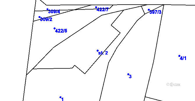 Parcela st. 2 v KÚ Městec nad Dědinou, Katastrální mapa