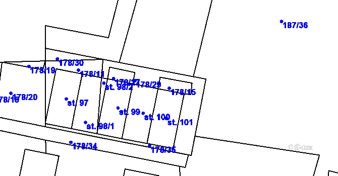 Parcela st. 178/15 v KÚ Očelice, Katastrální mapa