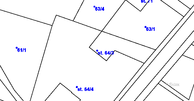 Parcela st. 64/3 v KÚ Očelice, Katastrální mapa