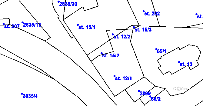 Parcela st. 15/2 v KÚ Očihov, Katastrální mapa