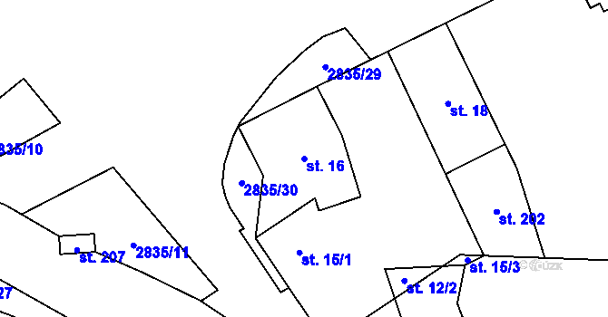 Parcela st. 16 v KÚ Očihov, Katastrální mapa