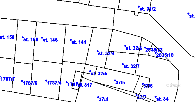 Parcela st. 32/4 v KÚ Očihov, Katastrální mapa