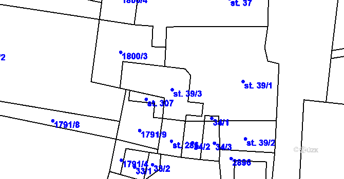 Parcela st. 39/3 v KÚ Očihov, Katastrální mapa