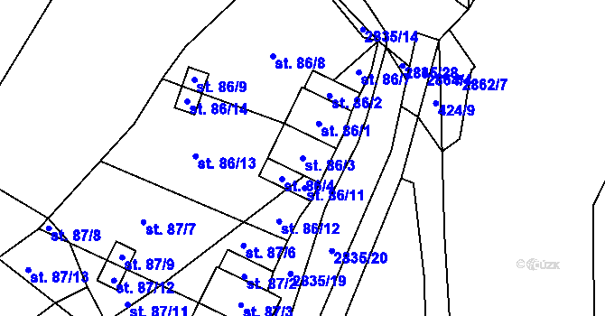 Parcela st. 86/3 v KÚ Očihov, Katastrální mapa