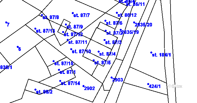 Parcela st. 87/4 v KÚ Očihov, Katastrální mapa