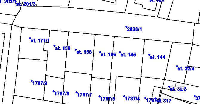 Parcela st. 166 v KÚ Očihov, Katastrální mapa