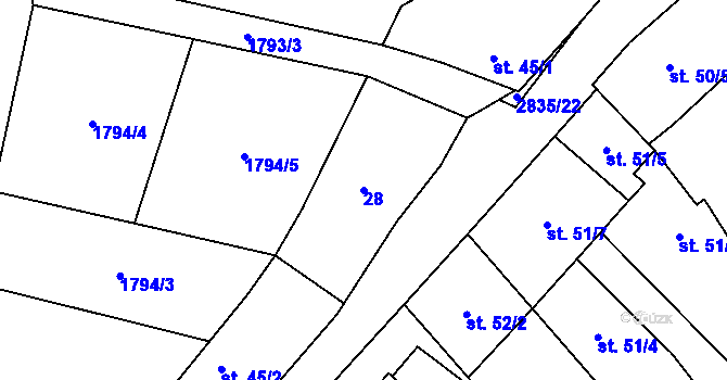 Parcela st. 28 v KÚ Očihov, Katastrální mapa