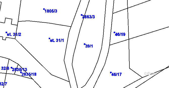 Parcela st. 39/1 v KÚ Očihov, Katastrální mapa