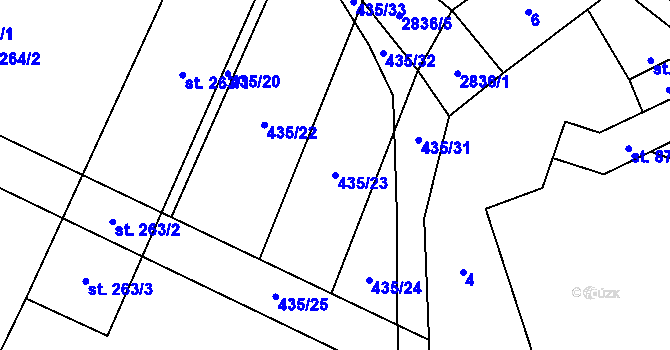 Parcela st. 435/23 v KÚ Očihov, Katastrální mapa