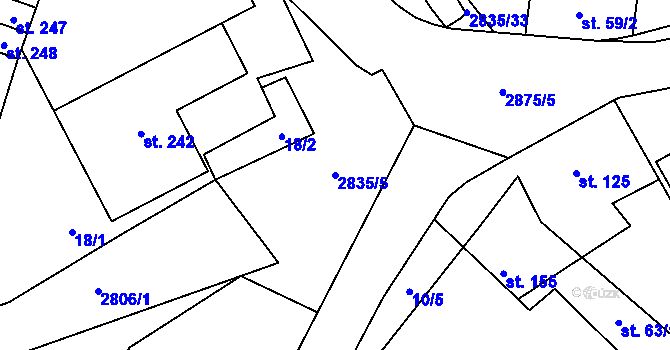 Parcela st. 2835/5 v KÚ Očihov, Katastrální mapa