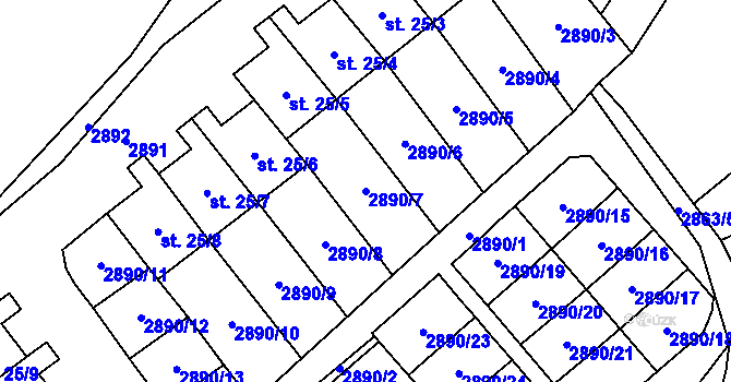 Parcela st. 2890/7 v KÚ Očihov, Katastrální mapa