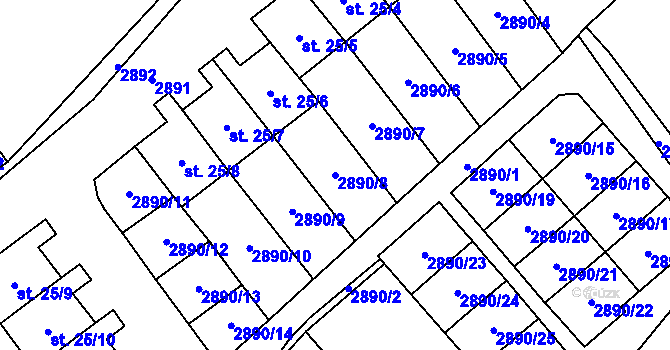 Parcela st. 2890/8 v KÚ Očihov, Katastrální mapa