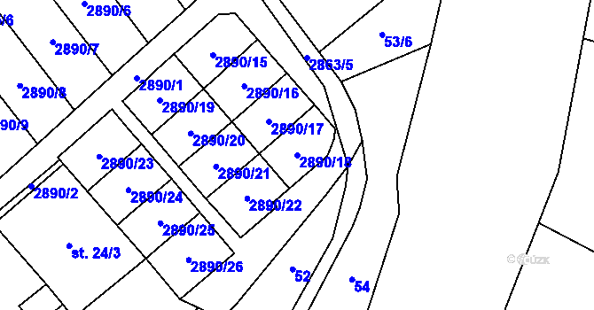 Parcela st. 2890/18 v KÚ Očihov, Katastrální mapa