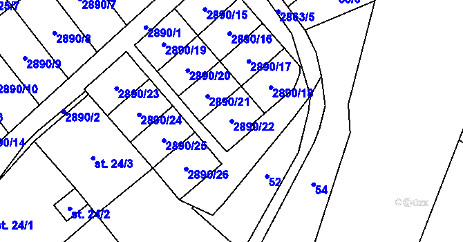 Parcela st. 2890/22 v KÚ Očihov, Katastrální mapa