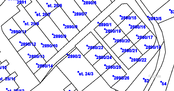 Parcela st. 2890/23 v KÚ Očihov, Katastrální mapa