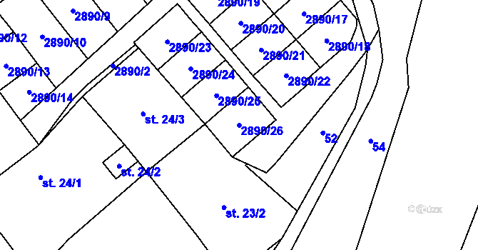 Parcela st. 2890/26 v KÚ Očihov, Katastrální mapa