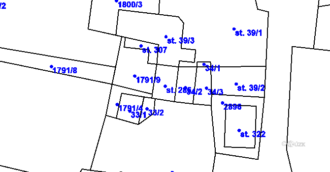 Parcela st. 286 v KÚ Očihov, Katastrální mapa