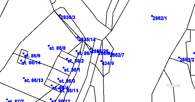 Parcela st. 2864/4 v KÚ Očihov, Katastrální mapa