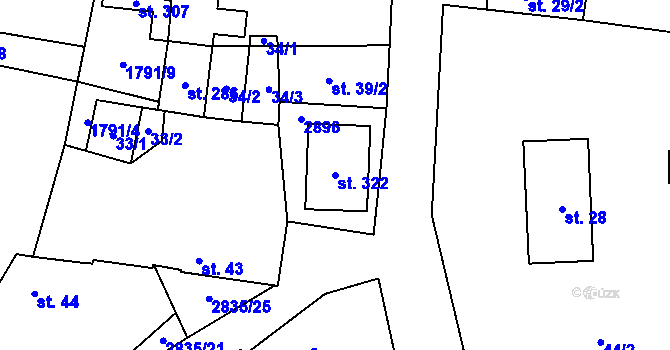 Parcela st. 322 v KÚ Očihov, Katastrální mapa