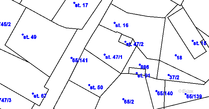 Parcela st. 47/1 v KÚ Očihovec, Katastrální mapa